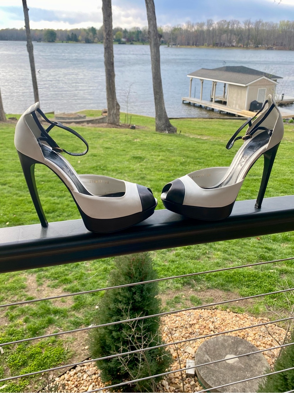 Vintage Alexander McQueen Black and White High-Heel Ankle-Strap Pumps — STUNNING